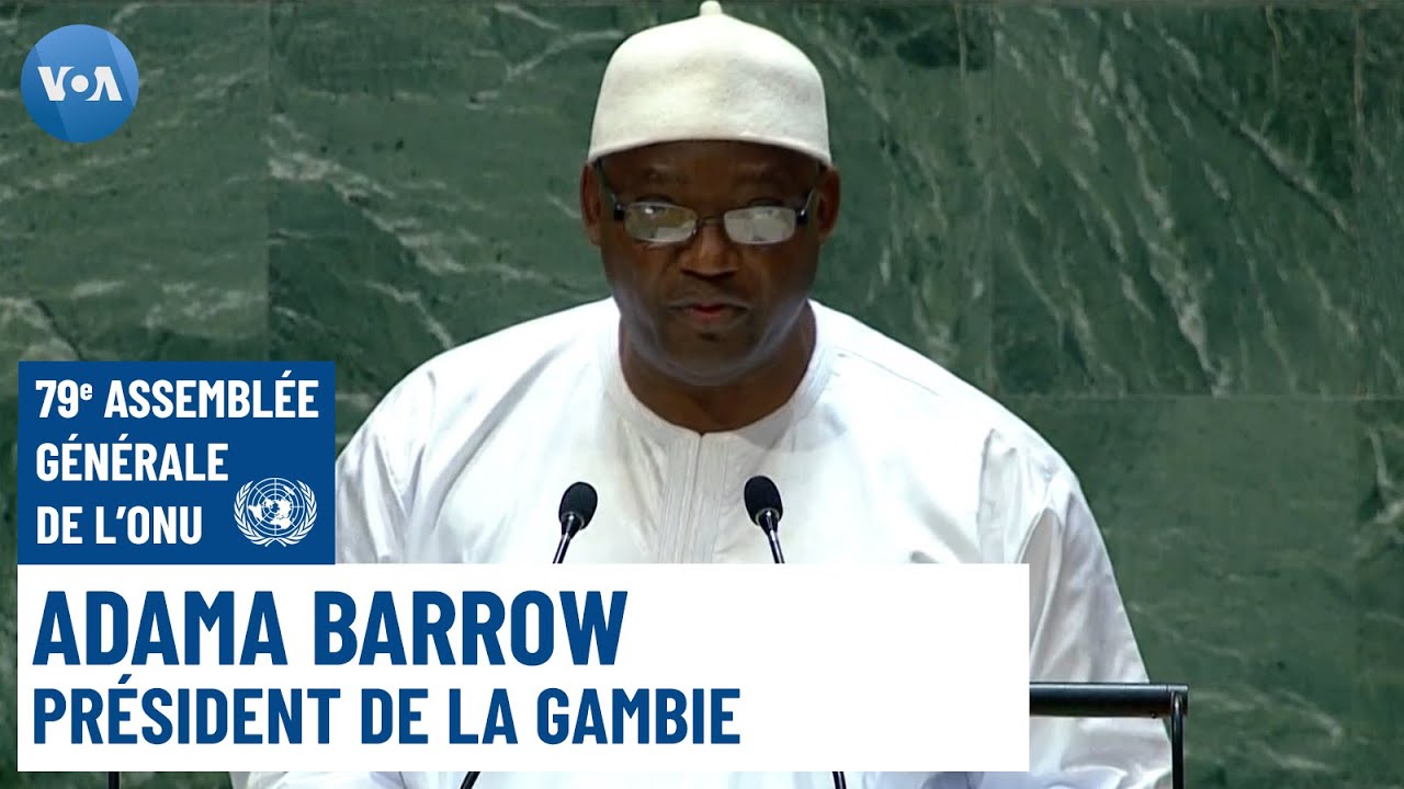 Le président Adama Barrow de la Gambie à la tribune de la 79e Assemblée générale de l'ONU