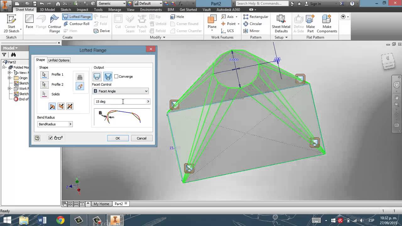 creacion de campanas canopi (sheet metal) en autodesk inventor
