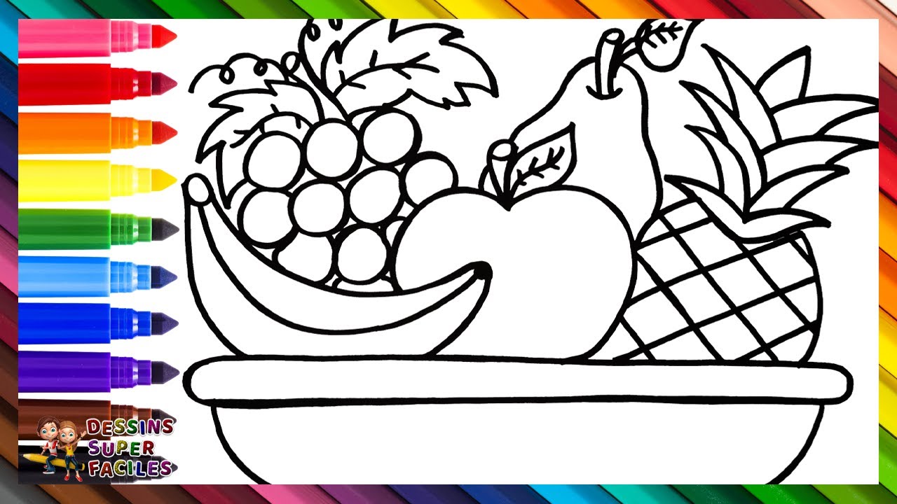 Dessine et Colorie un Panier de Fruits 🍎🍌🍇🍍🍐🌈 Dessins pour Enfants