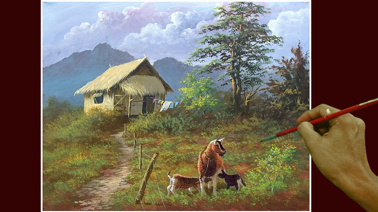 Acrylic Landscape Painting in Time-lapse / Goats in the Farm / JMLisondra