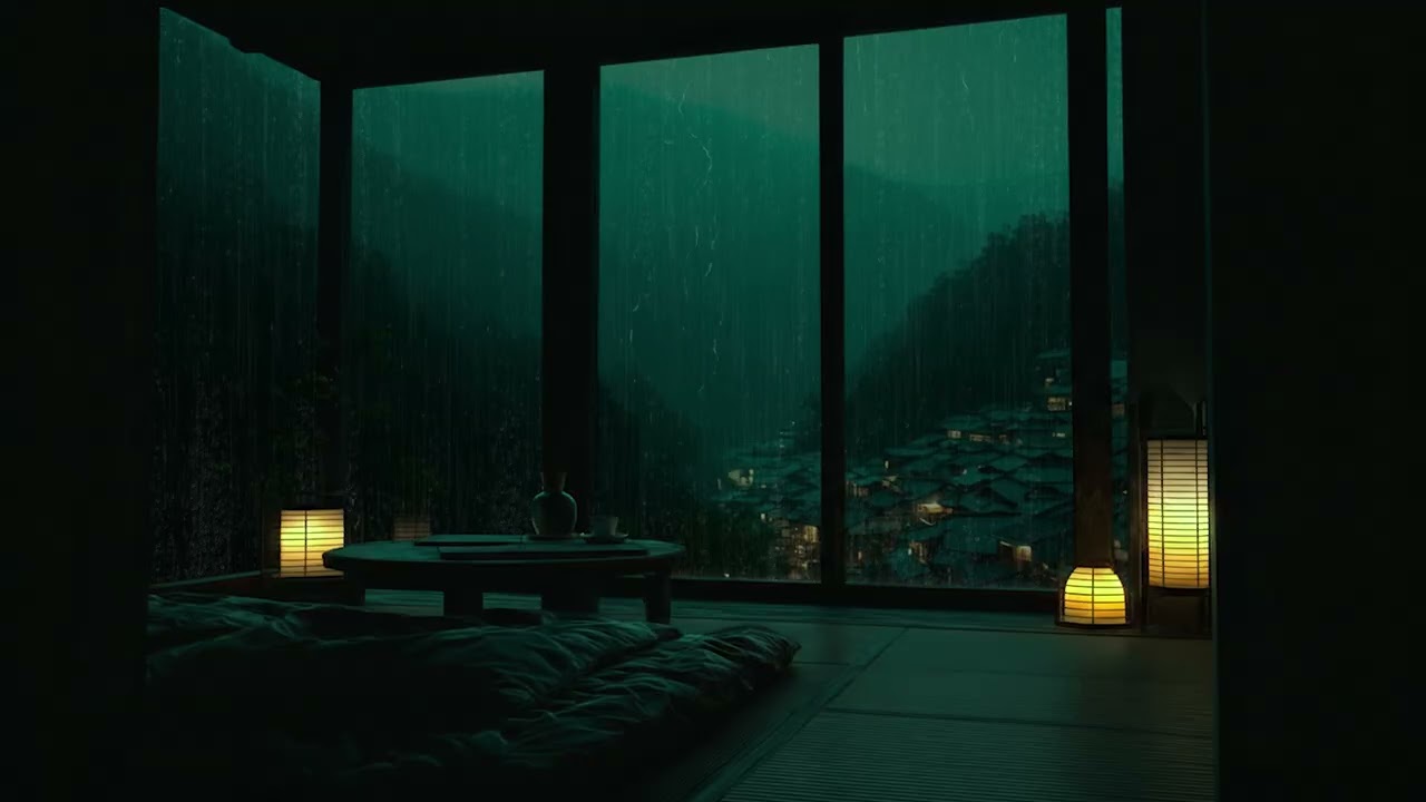 Spring Rain Over a Quiet Japanese Garden Pond 🌧️ | Dark Room Ambience for Deep Sleep & Relaxation