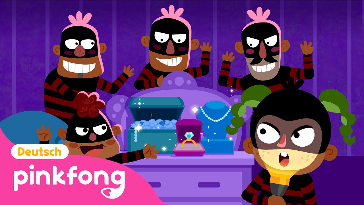 F&uuml;nf kleine SchleicherdiebeㅣPolizei Kumpel 🚔ㅣBaby Shark DeutschㅣPinkfong, Baby Hai! Kinderlieder