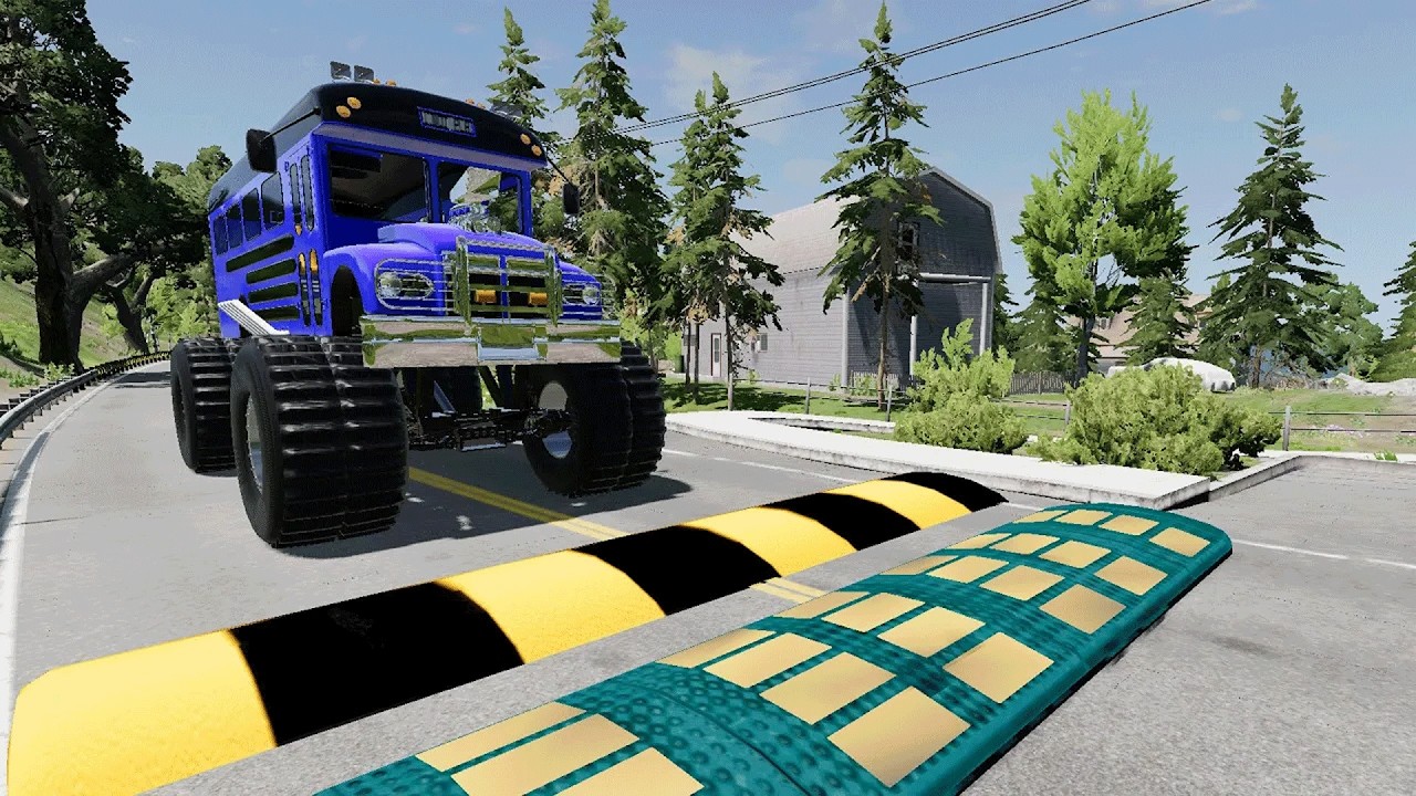 Trucks Cars Vs Massive Speed Bumps – Cars Vs Upside Down Speed Bump - BeamNG Drive