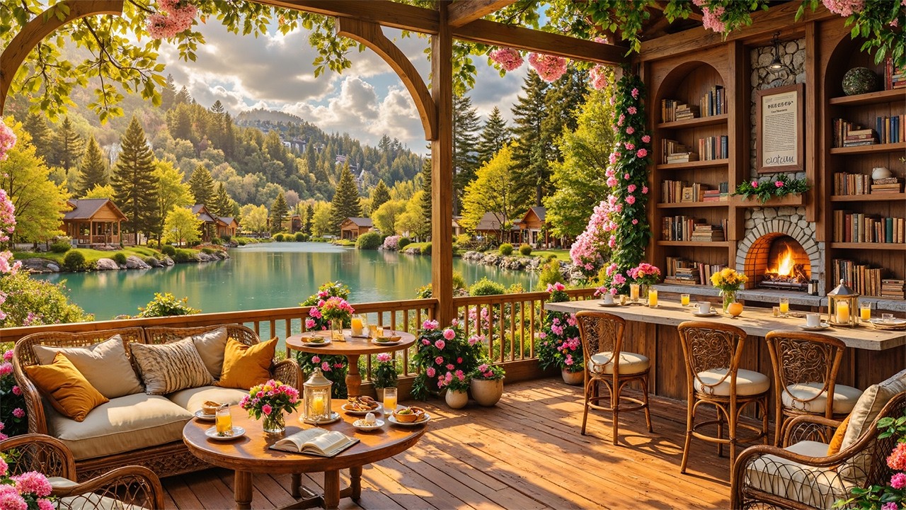 Instrumental Jazz in a Quiet Spring | Gentle Jazz with a Fireplace Ideal for Studying & Working