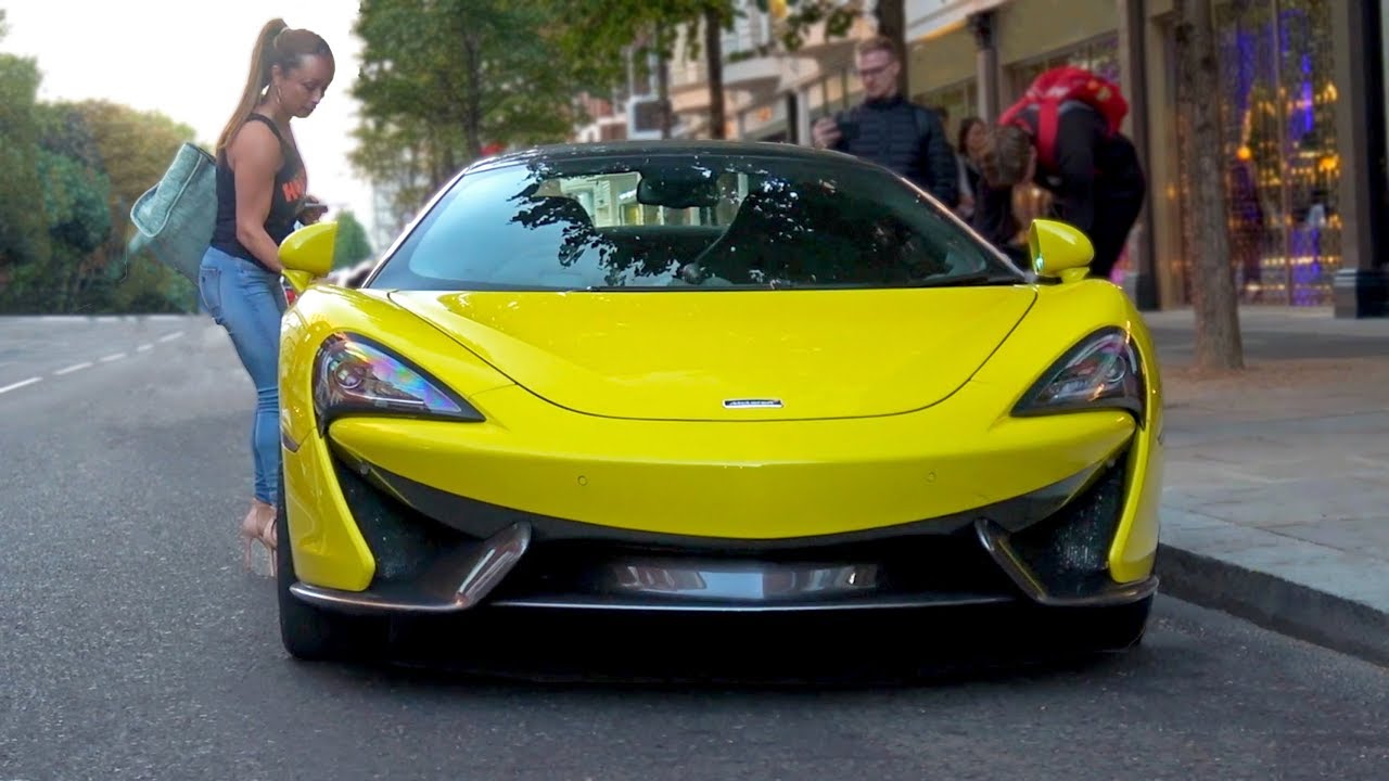 HOOTERS Babe Driving Stunning Yellow McLaren 570S in London!