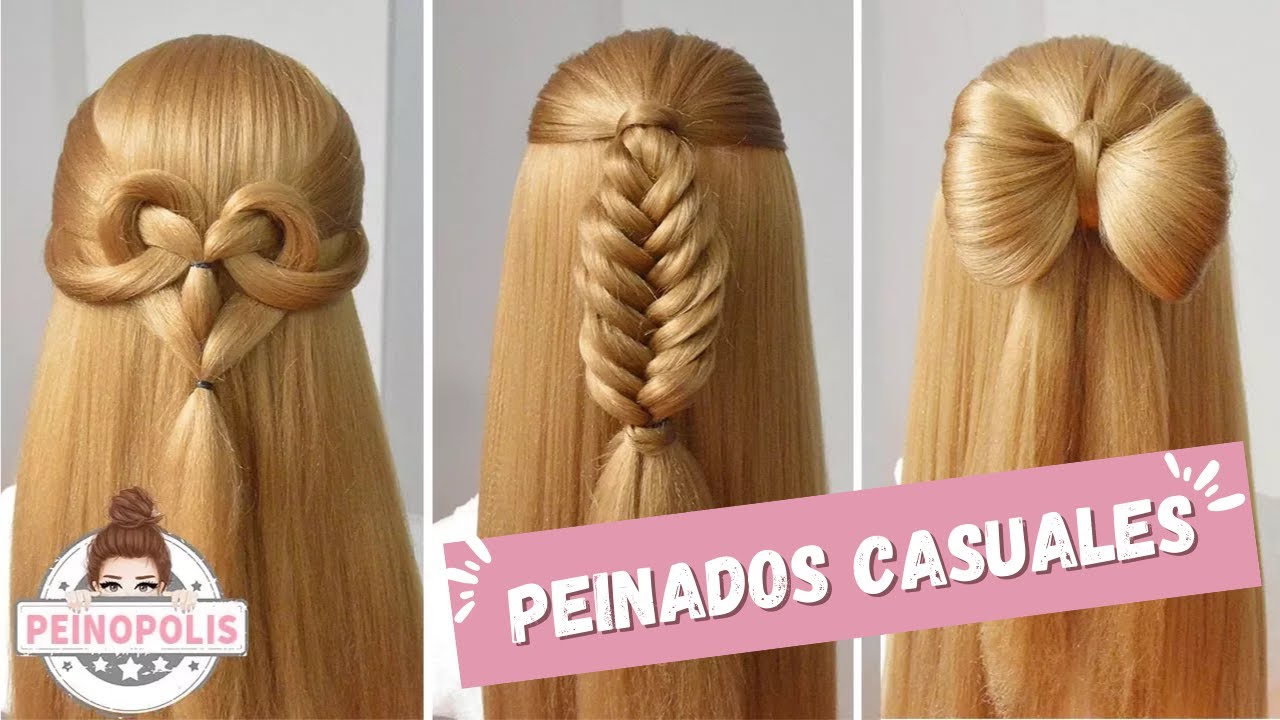3 PEINADOS CASUALES con CABELLO SUELTO - TRENZAS en LAZO y CORAZ&Oacute;N FACILES y RAPIDAS