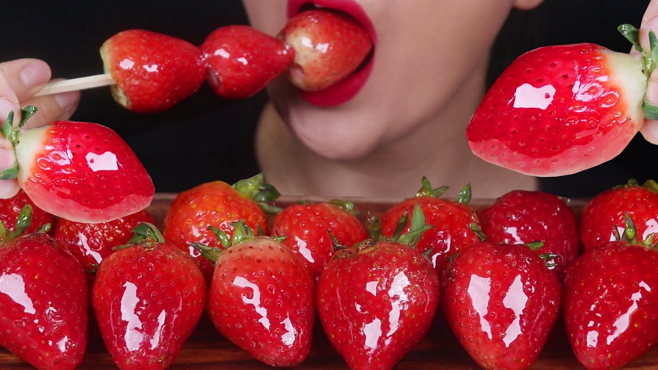 ASMR Tanghulu Candied Fruits Strawberry|딸기 탕후루먹방|Mukbang Kẹo trái cây フルーツ飴
