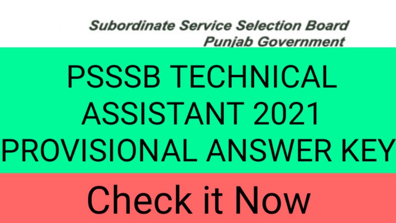 PSSSB TECHNICAL&nbsp;ASSISTANT 2021 ANSWER&nbsp;KEY || PUNJAB TECHNICAL&nbsp;ASSISTANT 2021 ANSWER&nbsp;KEY |