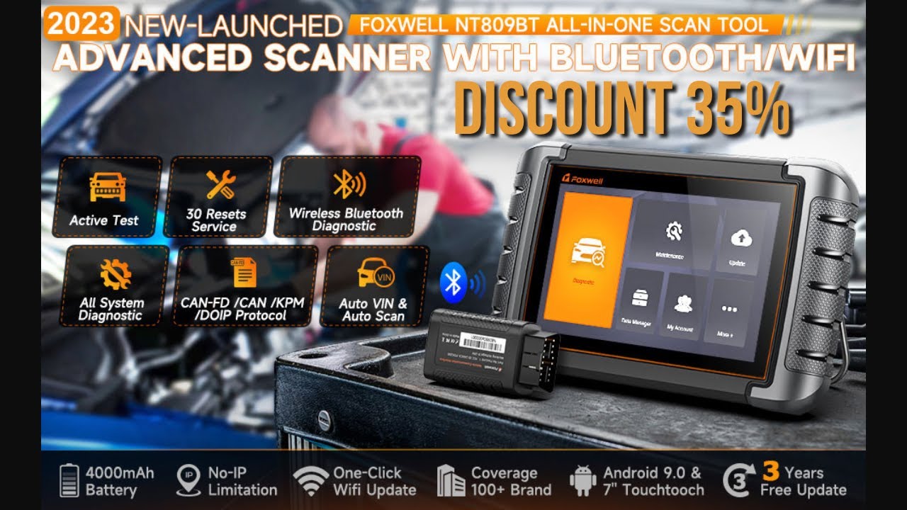 FOXWELL NT809BT OBD2 Bluetooth Car Diagnostic Tool All System Bi-Directional Test 30+ Reset Code