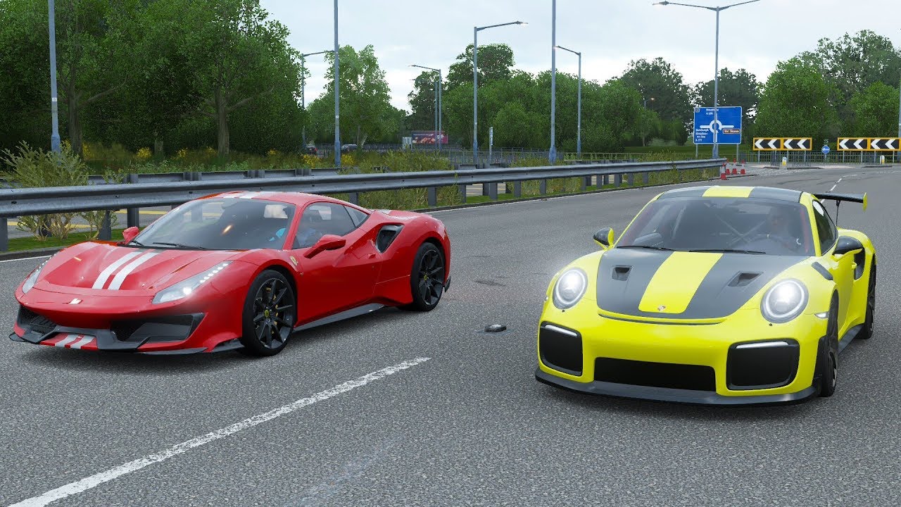 Forza Horizon 4 Drag race: Porsche 911 GT2 RS vs Ferrari 488 Pista