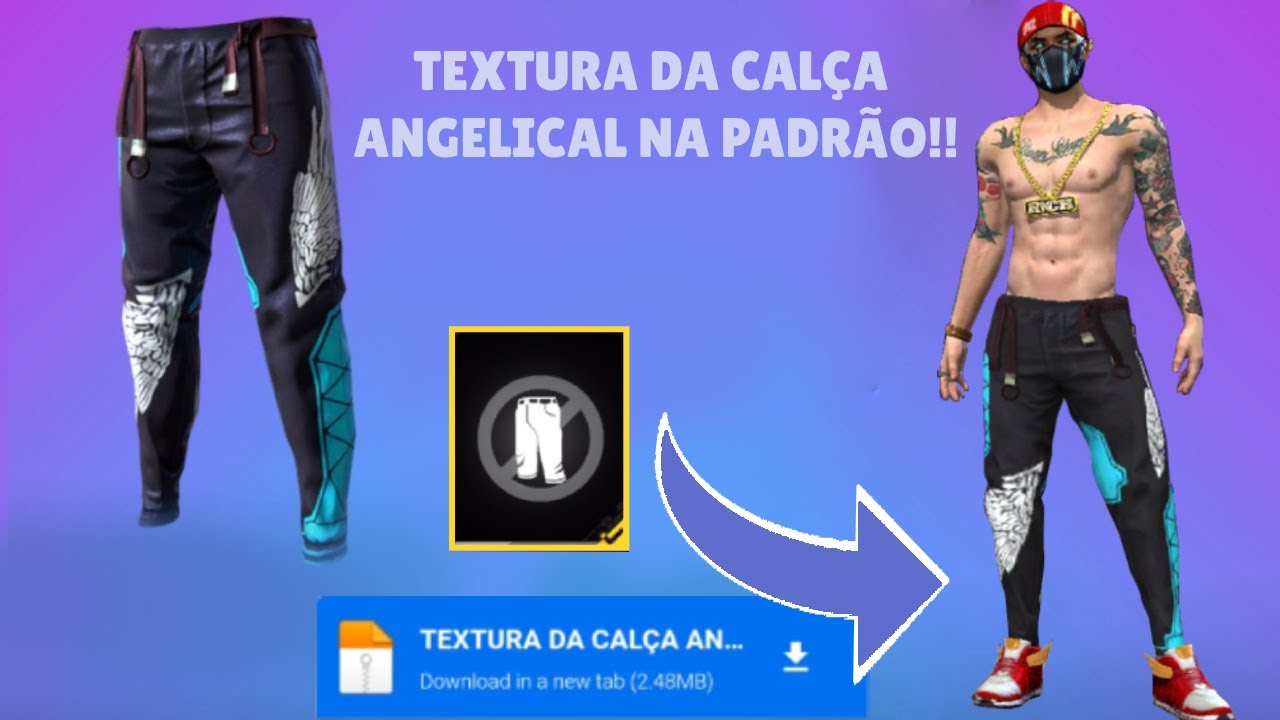 TEXTURA DA CAL&Ccedil;A ANGELICAL AZUL NA PADR&Atilde;O ATUALIZADO ( Pegando No Suave  ANTI BAN ) FREE FIRE!