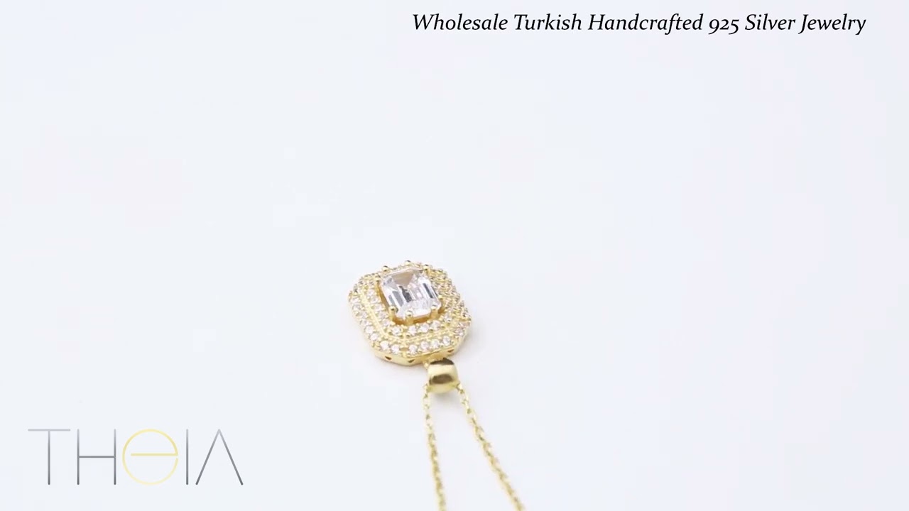 Delicate Design Geometric Zircon Charm Pendant Necklace 925 Sterling Silver Jewelry