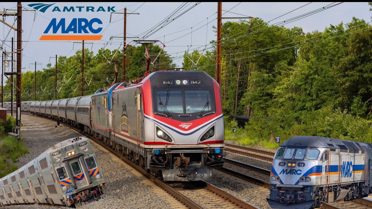 MARC & Amtrak Evening Rush Railfanning at Bowie State University Station FT: Horn Shows, #642 & More