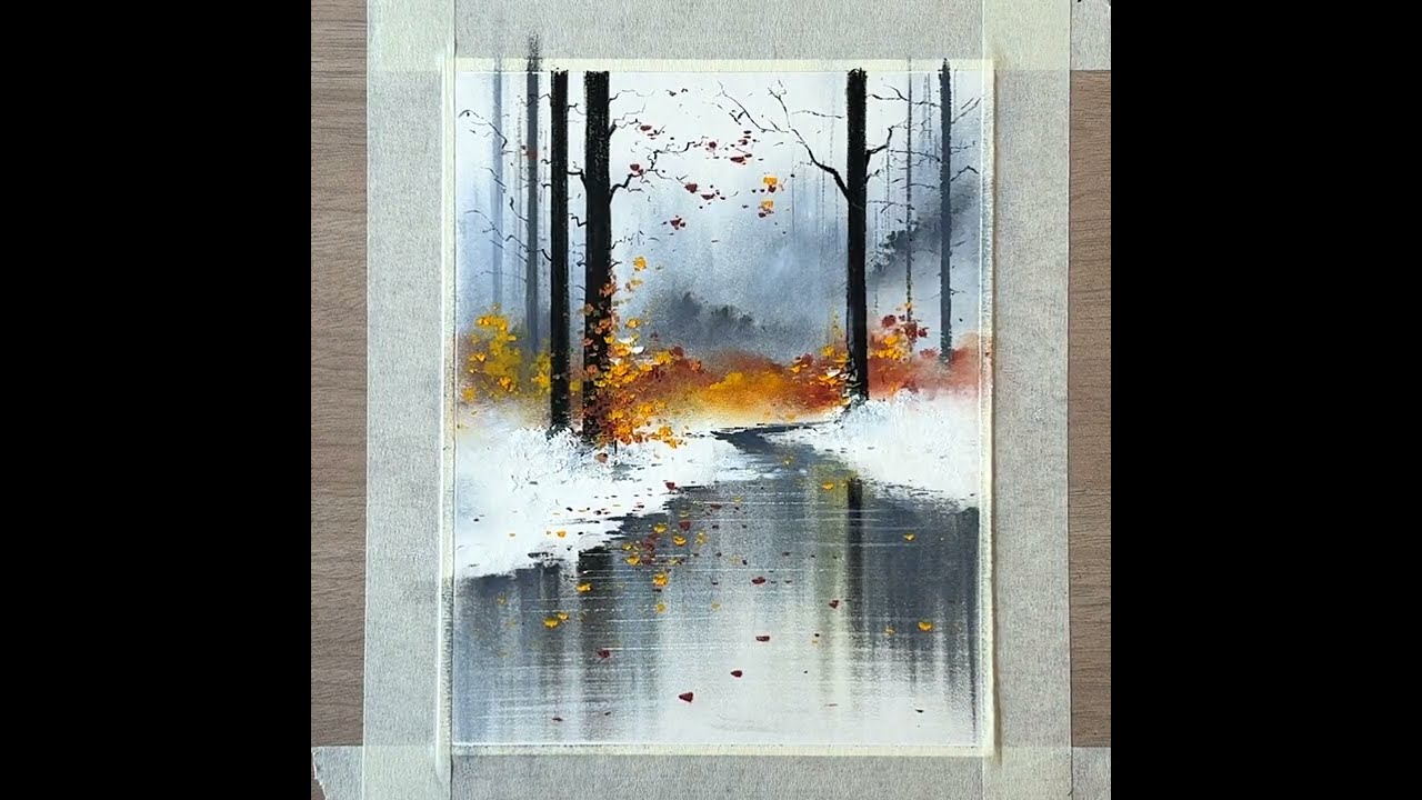 Oil pastel winter scenery with autumn touch