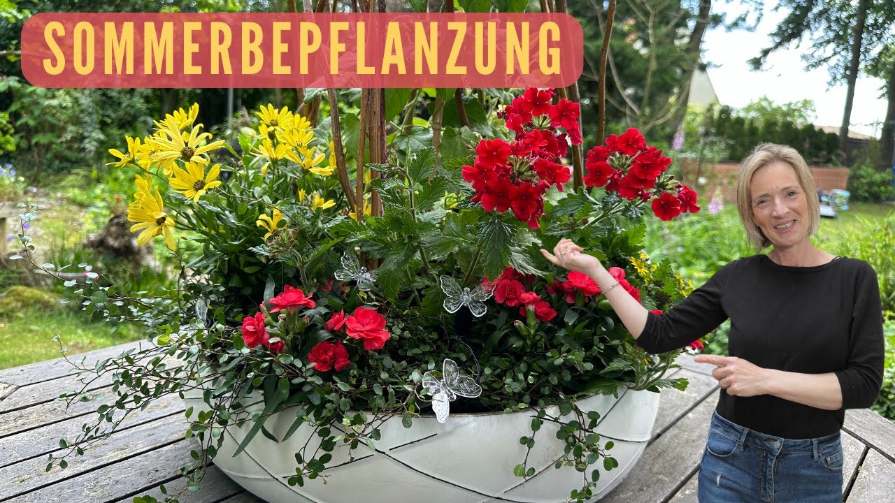 DIY Sommerbepflanzung in rot❤️gelb💛frische Sommerdeko Idee für den Garten, Balkon & die Terrasse❤️💛