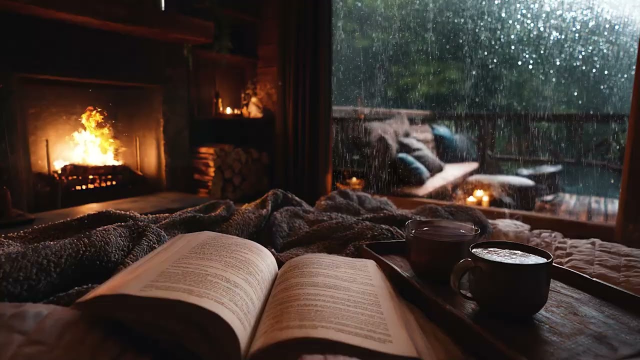Heavy Rain Sounds for Sleep 🌧️ Heavy Rain in a Dark Forest Cabin