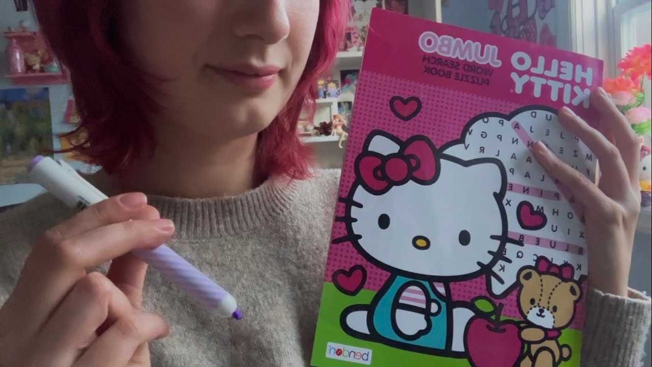 ASMR complete a Hello Kitty word puzzle with me!! (whispered, overexplaining)