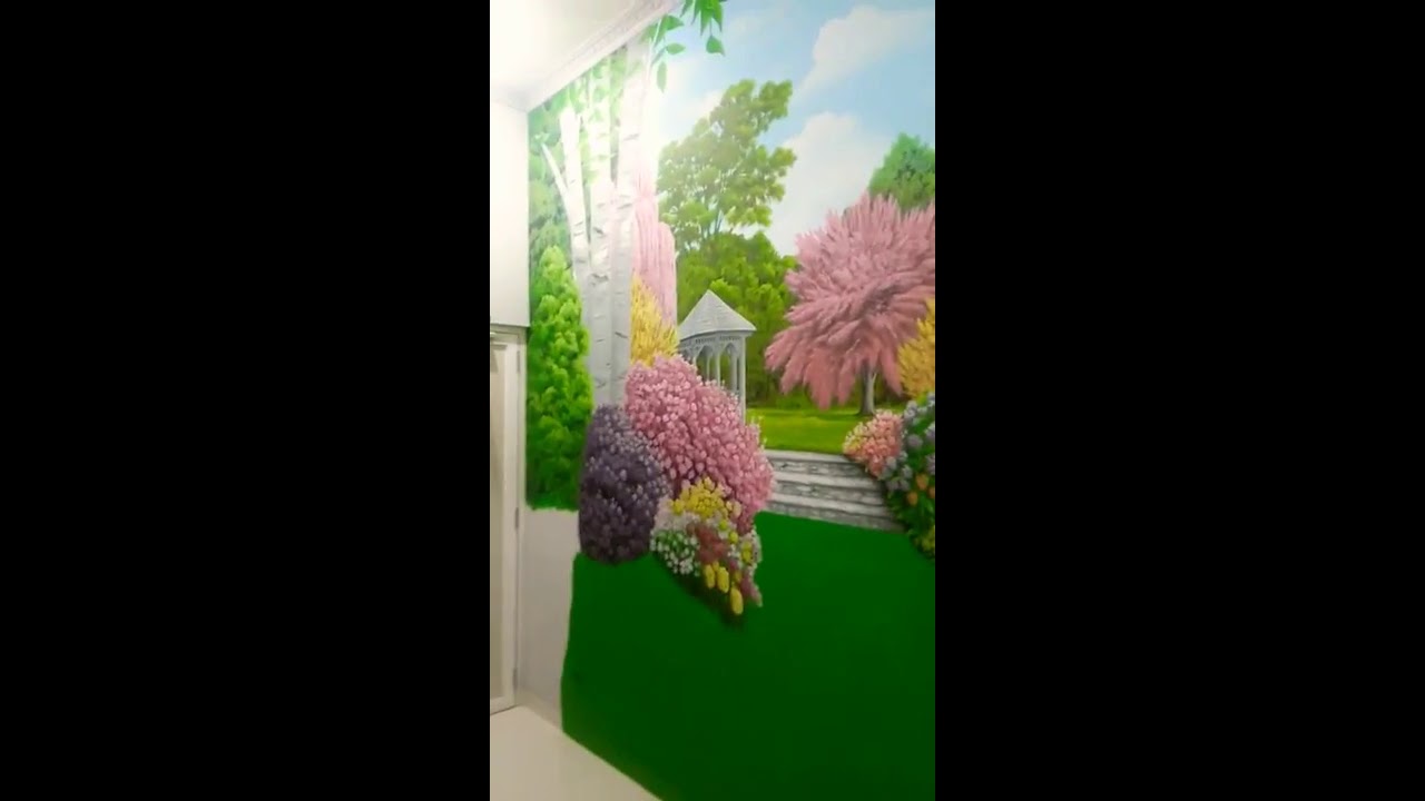 Lukis dinding mural | taman bunga in proses