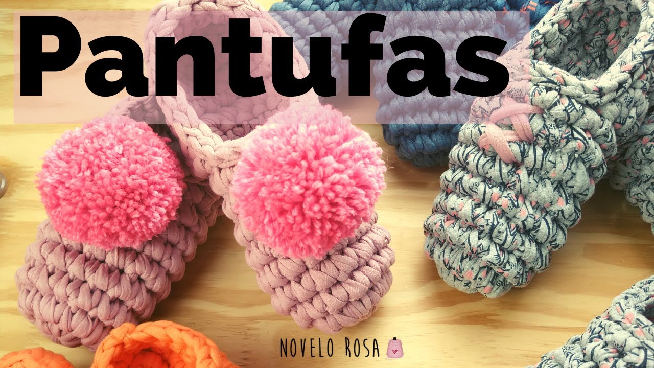 Como fazer PANTUFAS em crochê com FIO DE MALHA - Fácil e rápido!!! Faça e venda - (Novelo Rosa)