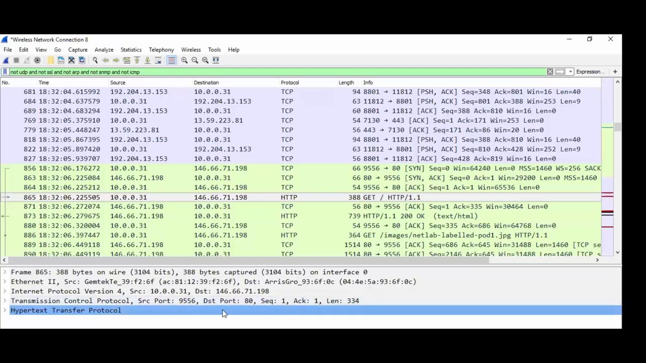 Использование Wireshark для захвата трехстороннего рукопожатия с TCP