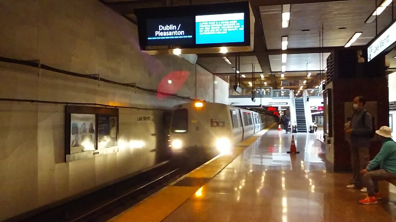 BART Action at Lake Merritt Station 5/21/21 with New Sign