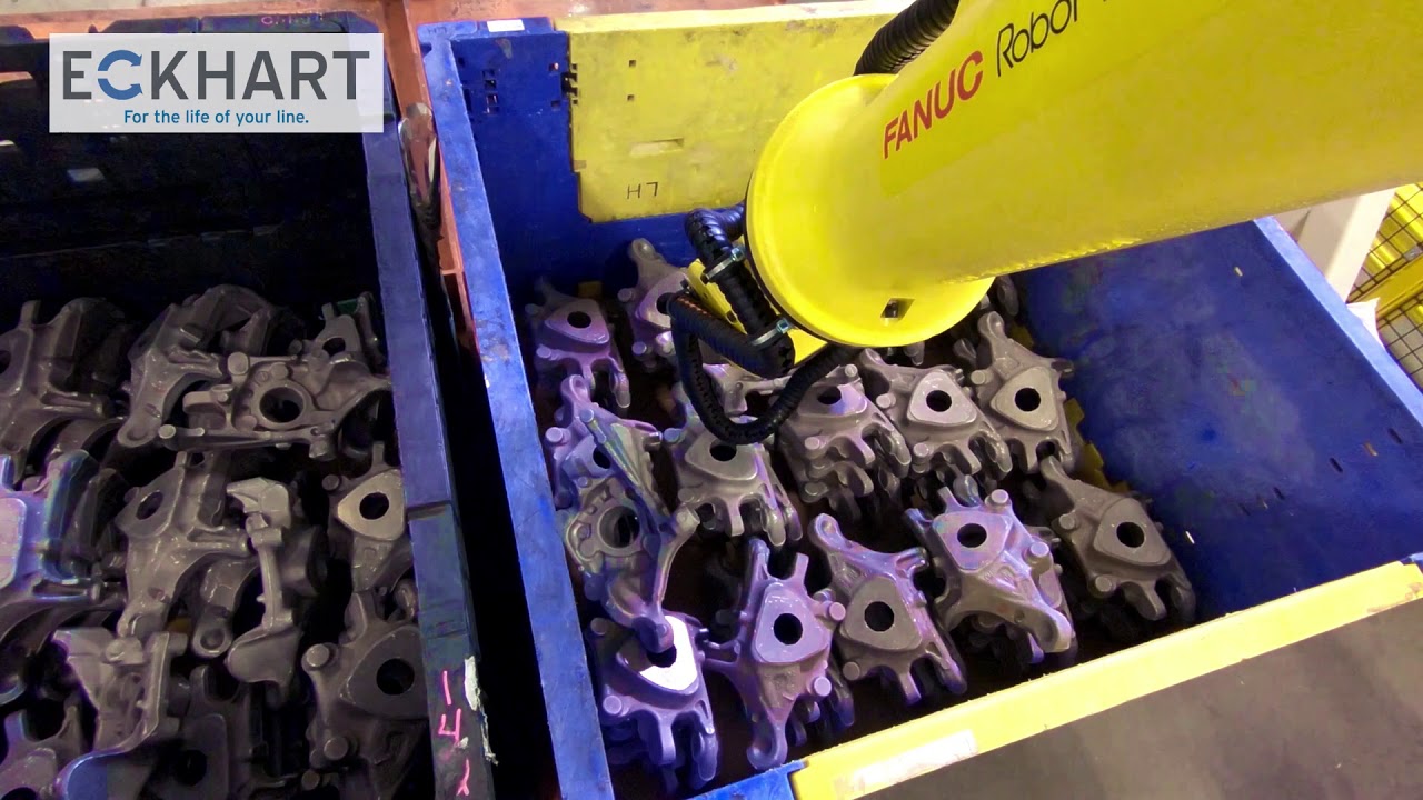 Bin picking casted metal parts with FANUC R-2000iC and 3D area sensors - Eckhart
