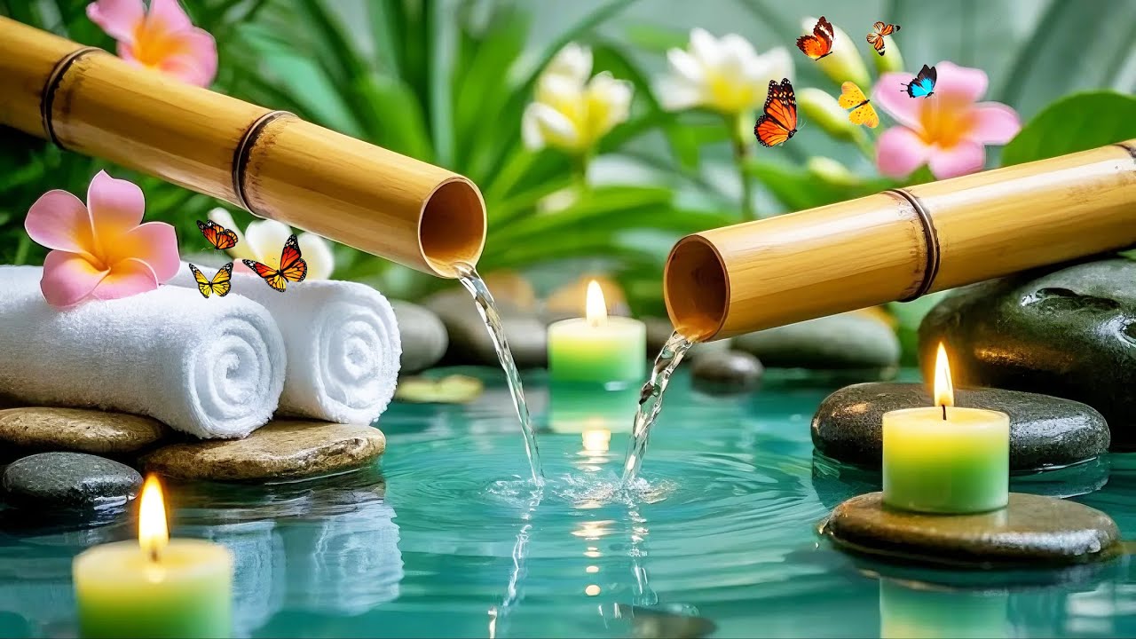 Bamboo Water Sounds & Relaxing Music 🌿 Deep Sleeping Meditation Music with Nature Sounds Calm