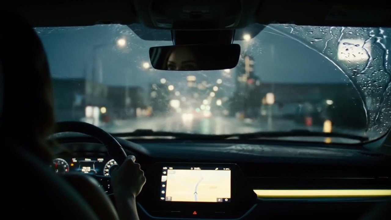 Boring Night Rain Driving - Dim Screen Stress-Relieving Rain Sounds