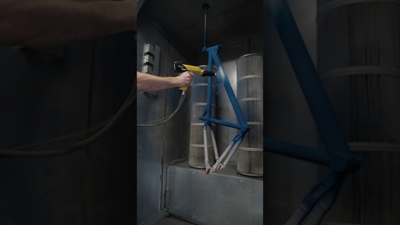 Powder coating a bicycle frame #powdercoating #bicycles