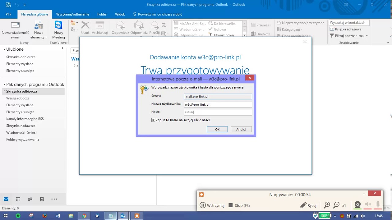 Konfiguracja skrzynki pocztowej w programie Outlook 2016