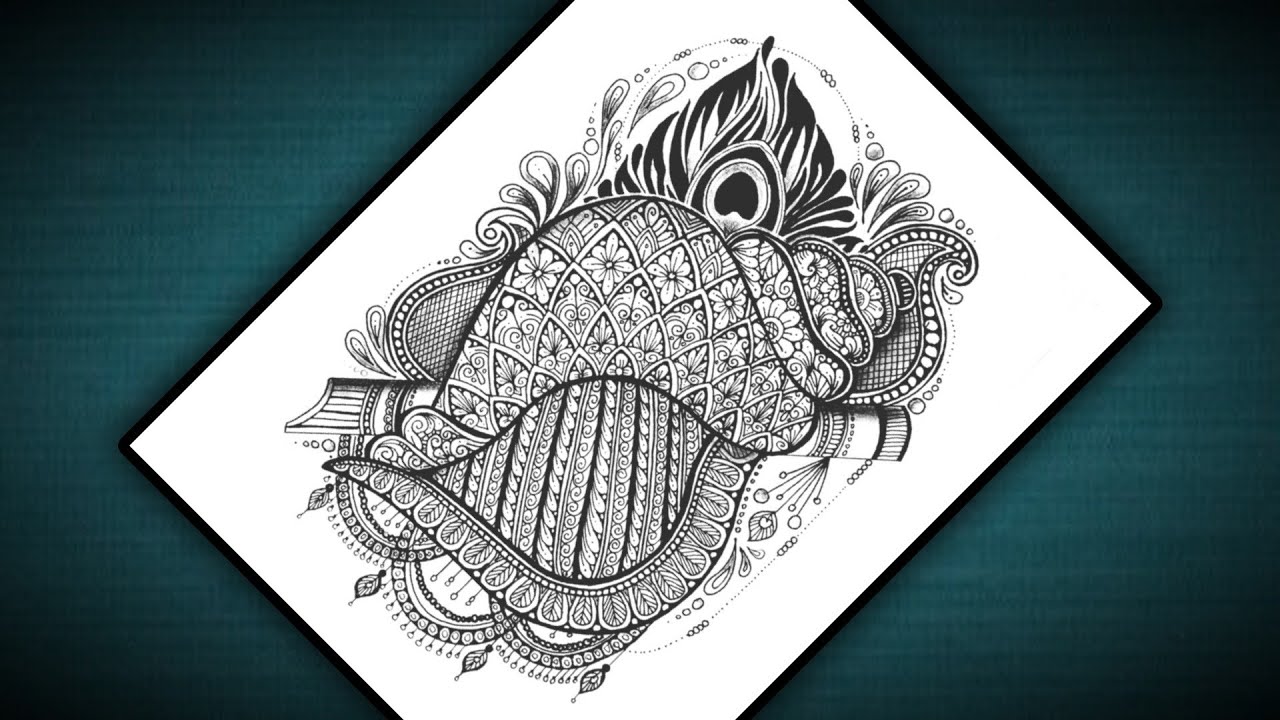 How to draw Conch |Conch shell mandala art| Krishna flute with peacock feather @VennilaYLCreations