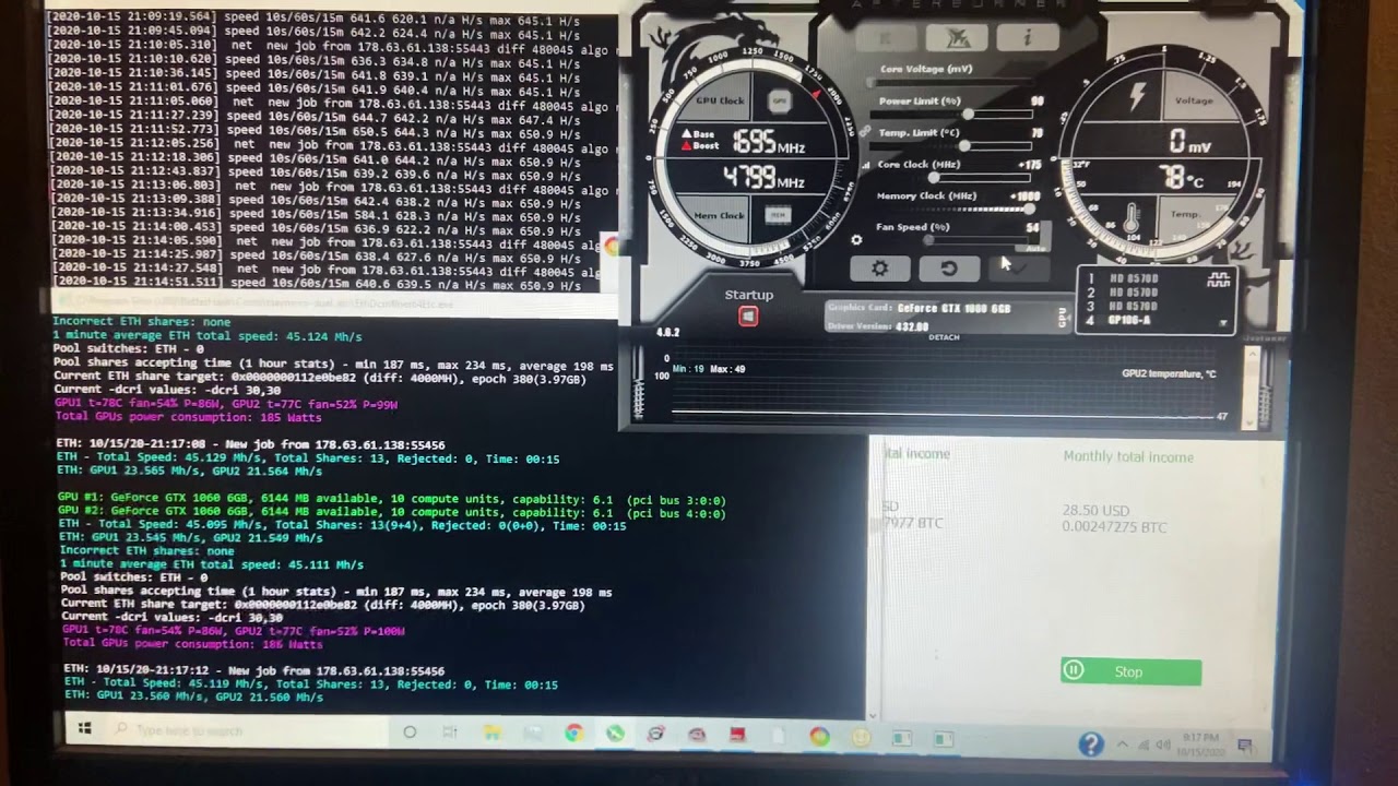 Gigabyte GTX 1060 & Asus GTX 1060 Turbo Overclocking On MSI Afterburner NiceHash & Betterhash Mining