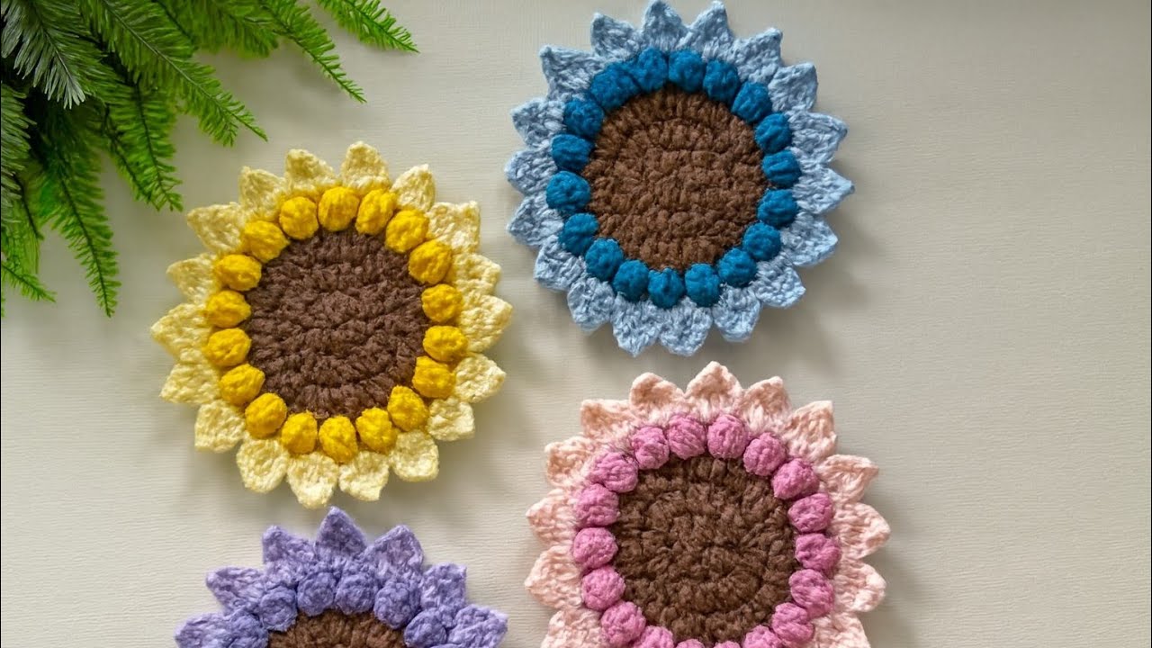 Gaytri boutique  is live crochet sunflower coaster 