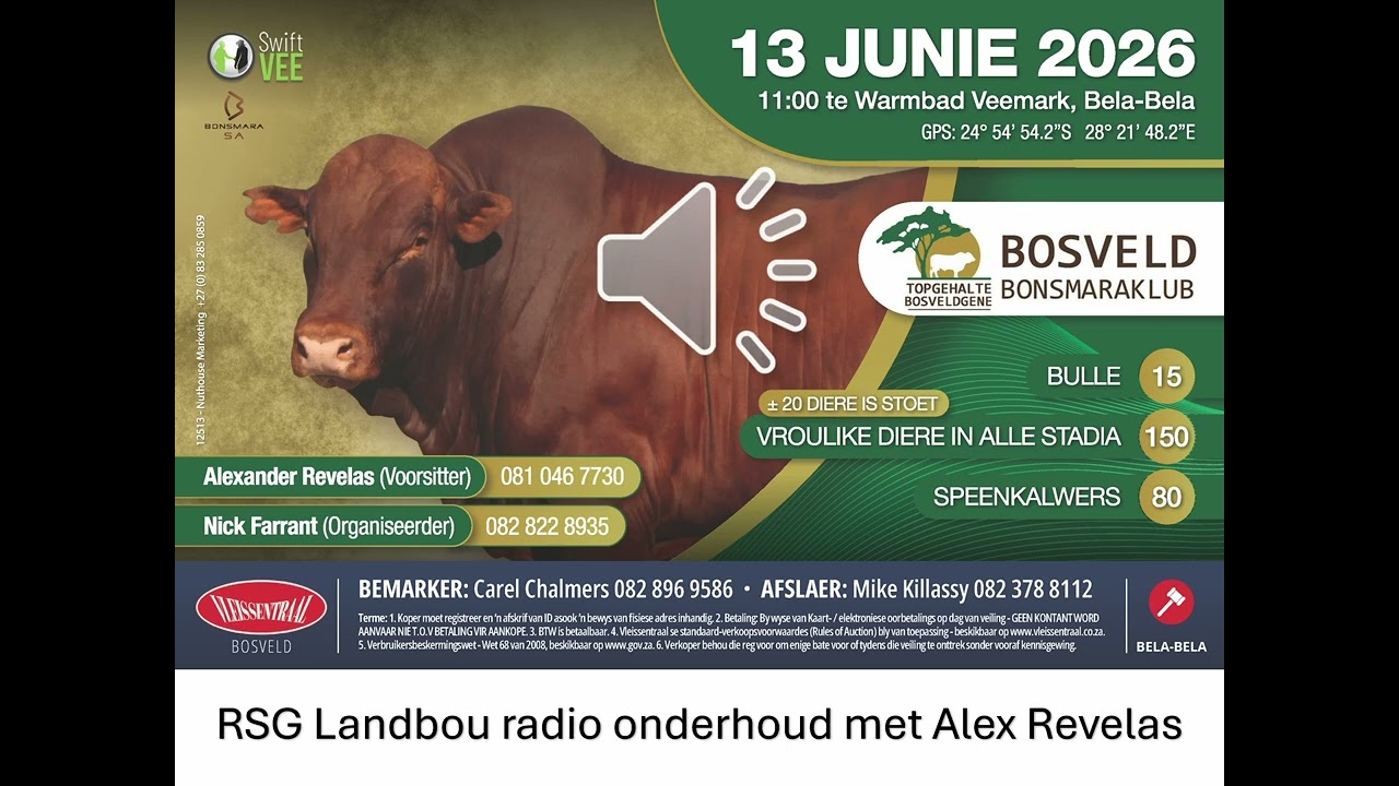 BOSVELD BONSMARA KLUB Veiling 13 Junie 2026, 11h Warmbad Veemark (Bela Bela).
