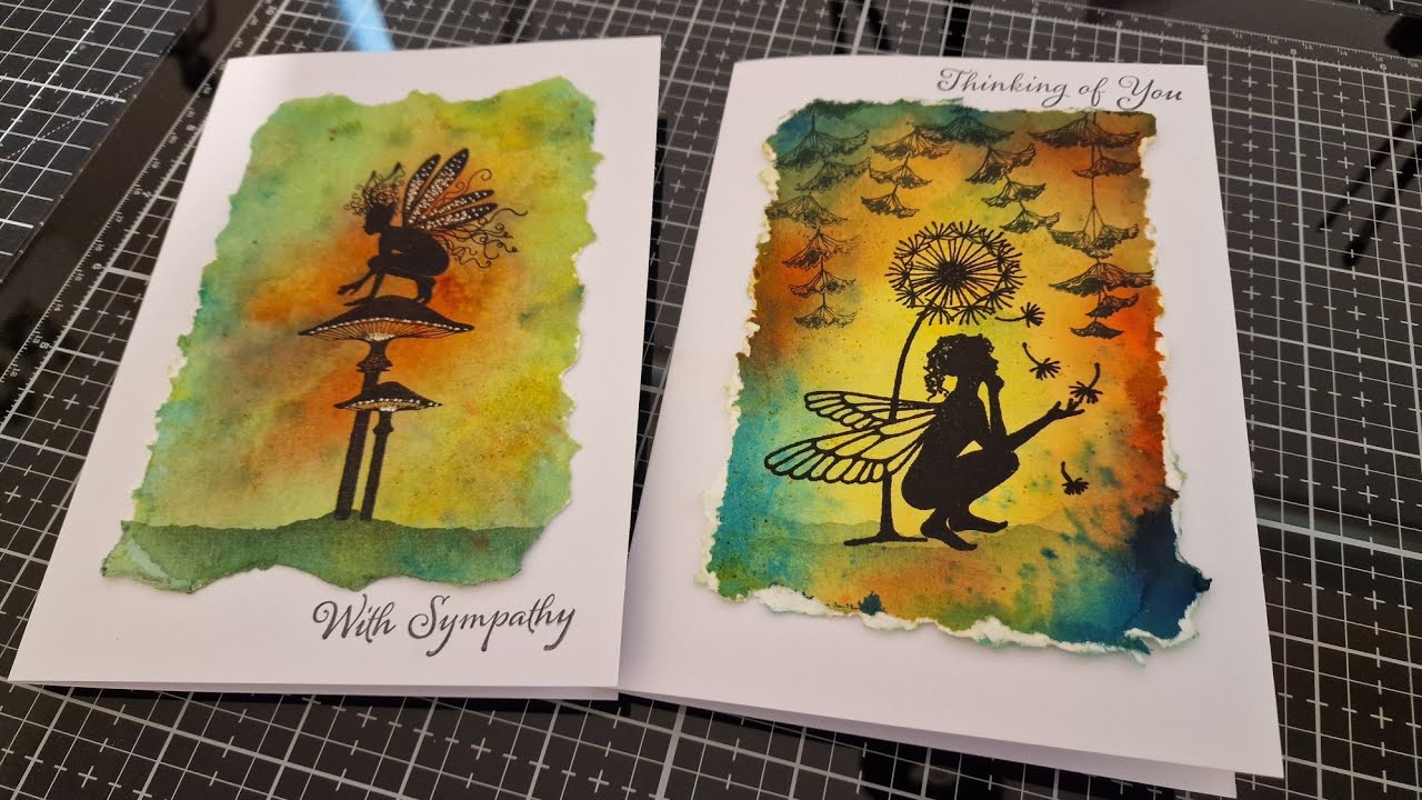 Mixed media cardmaking using Brusho powders and Lavinia Stamps.