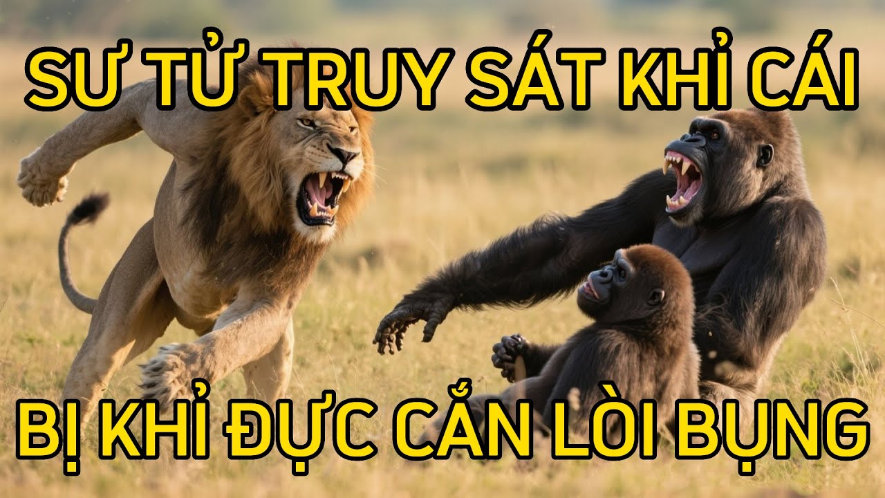[ Khủng Khiếp ] Sư Tử Tấn Công Khỉ Đột Cái – Và Cái Kết Không Ngờ Khi Khỉ Đực Quay Về!