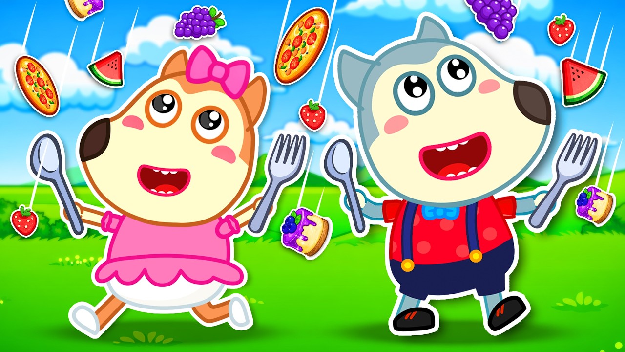It's Raining Food! 🍔🍕 Baby Learns Healthy Habits | Wolfy - Baby Cartoons