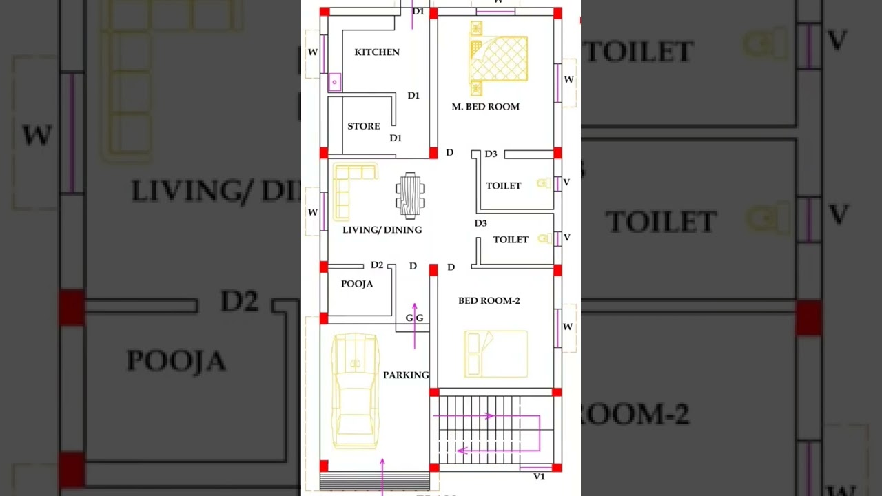 20 &times; 50 house plan, 20 by 50 home plan, 20*50 house plan, home plan, #short #homedesign #homeplan
