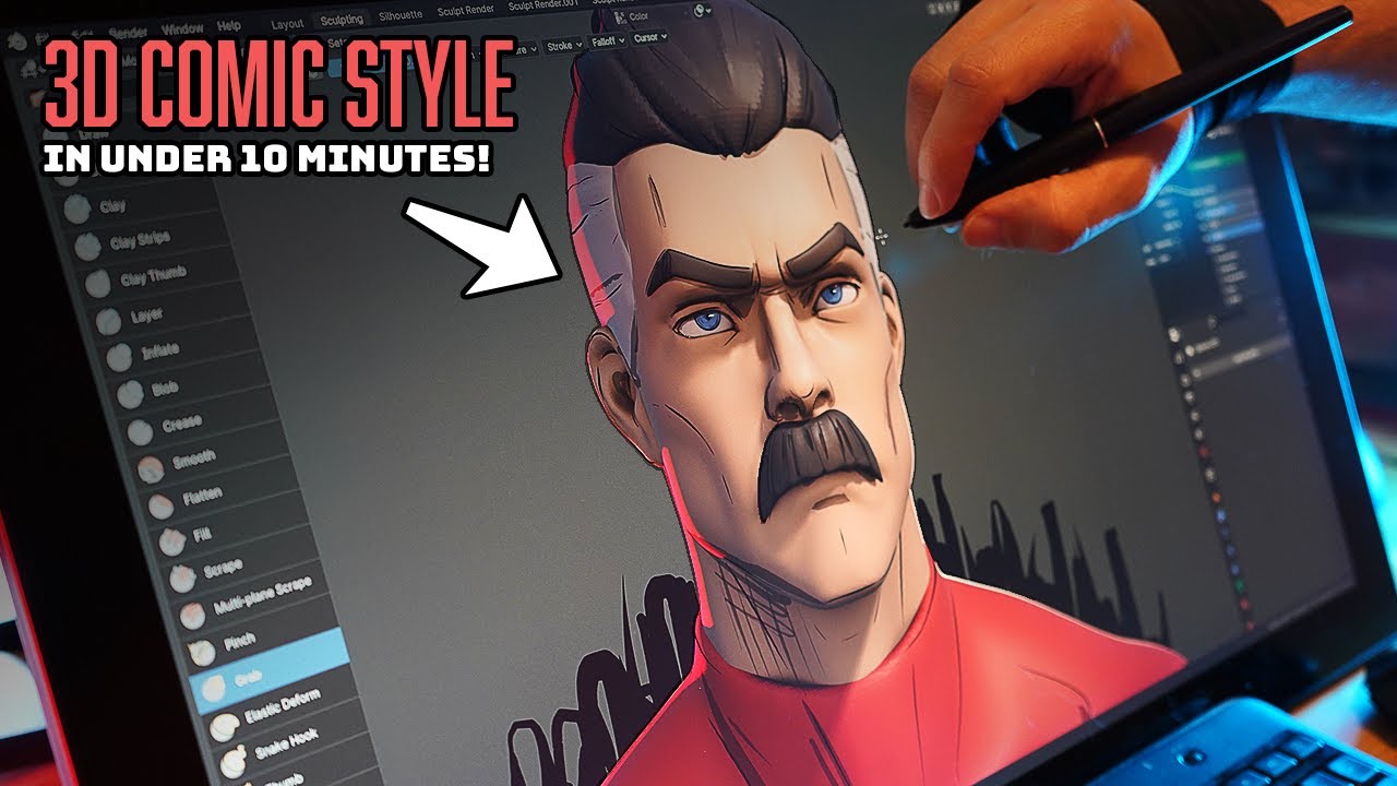 Создание скульптуры Омни-Человека в Blender (2D в 3D) + урок по работе с Grease Pencil