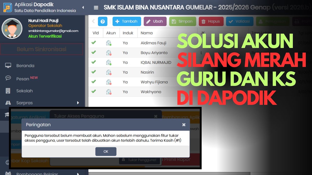 SOLUSI AKUN SILANG MERAH DI DAPODIK | TERBUKTI