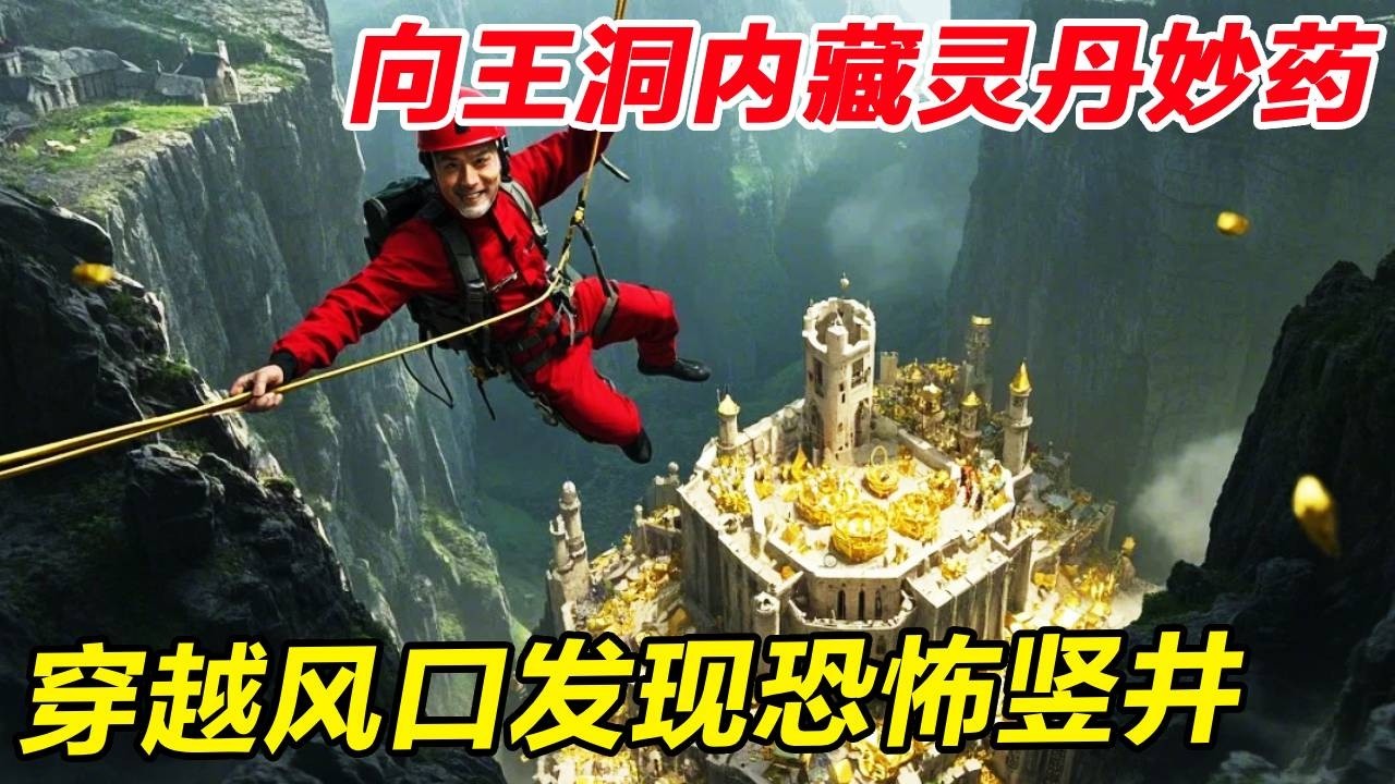 300年无人踏入的向王洞内藏灵丹妙药，小伙穿越大风口一探究竟，竟发现超高竖井 ，底部堆满珠宝！【户外小北哥】