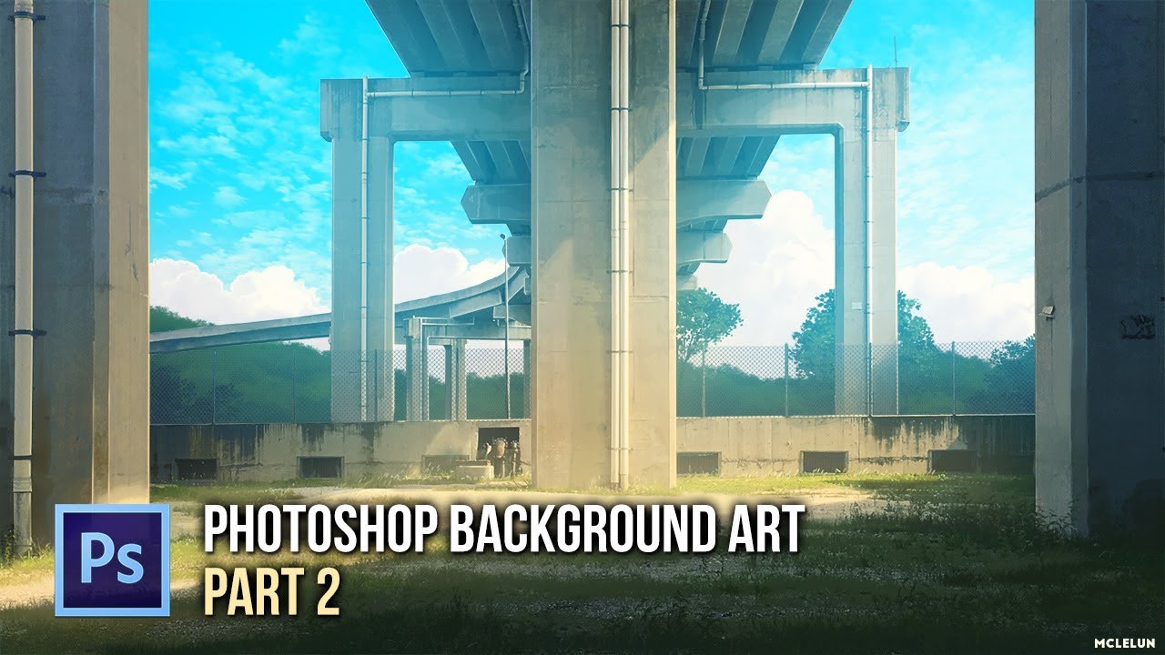 Photoshop Paint Over Photo For Anime Style Background Art - Under The Rail Line - PART 2