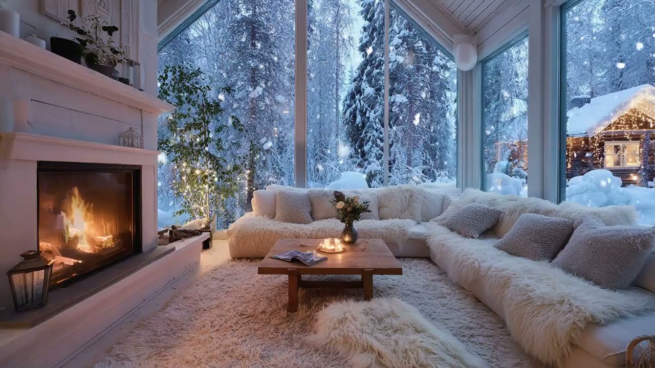 🎹🤍 Tranquil Winter Piano | White Lounge Ambiance & Falling Snow to Enhance Relaxation and Peace
