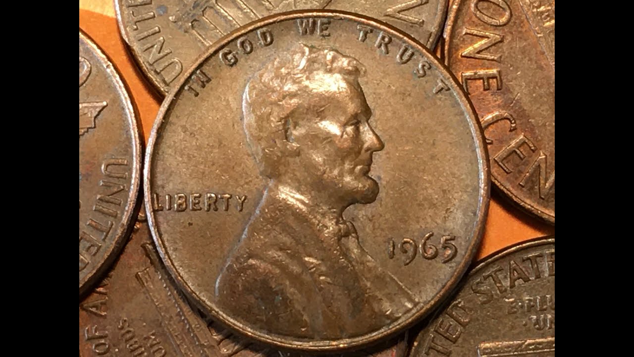 1965 No Mint Mark United States Penny Coins - US One Cent Lincoln Memorial Reverse