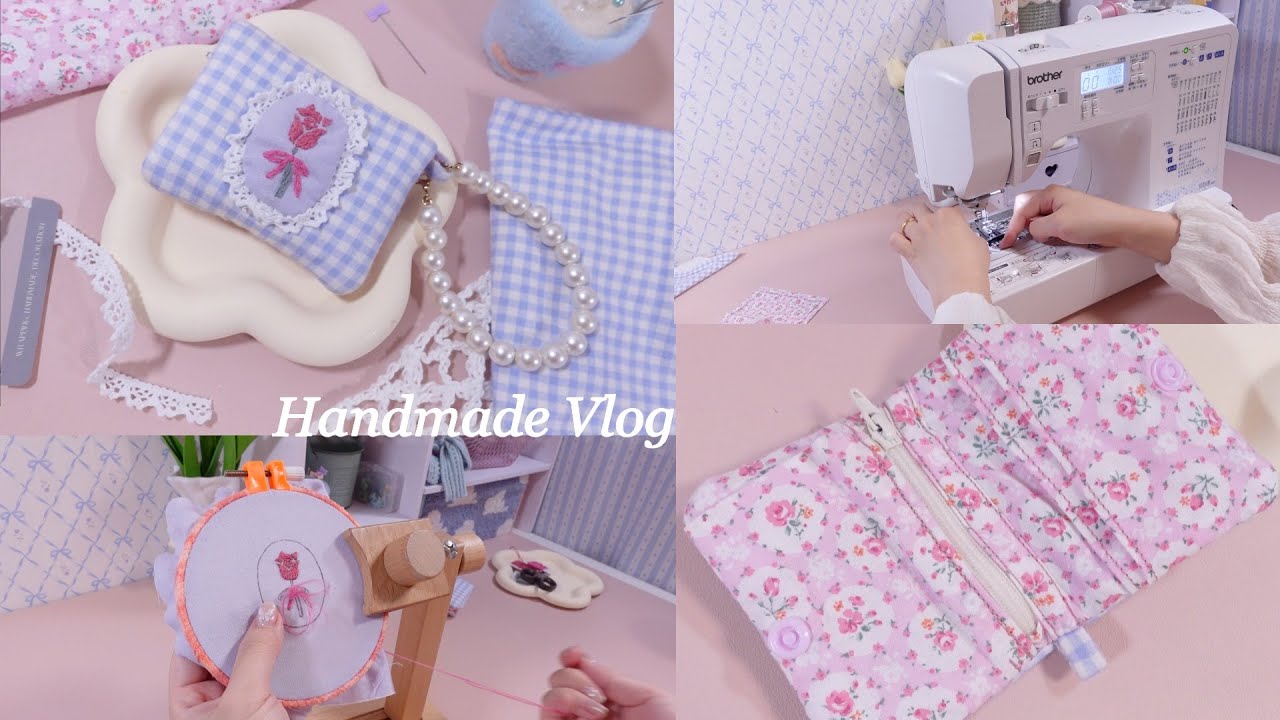 手芸Vlog｜薔薇の刺繍が可愛い財布を作る日常🌹🎀
