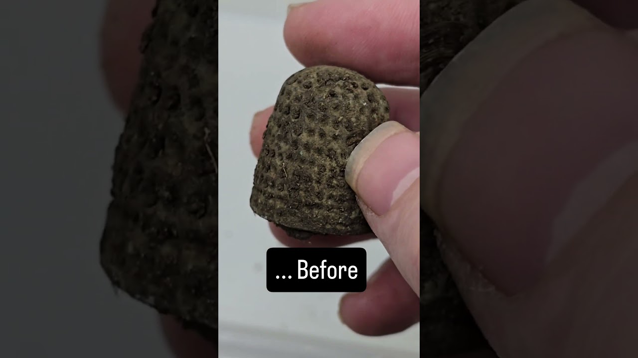 Medieval thimble clean, before and after  #ukhistory #detectorist #mudlarking #metaldetectinguk