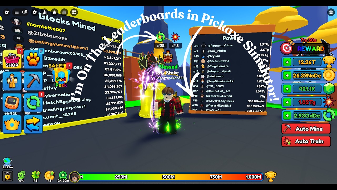 I Got On The Leader Boards In Pickaxe Simulator!!