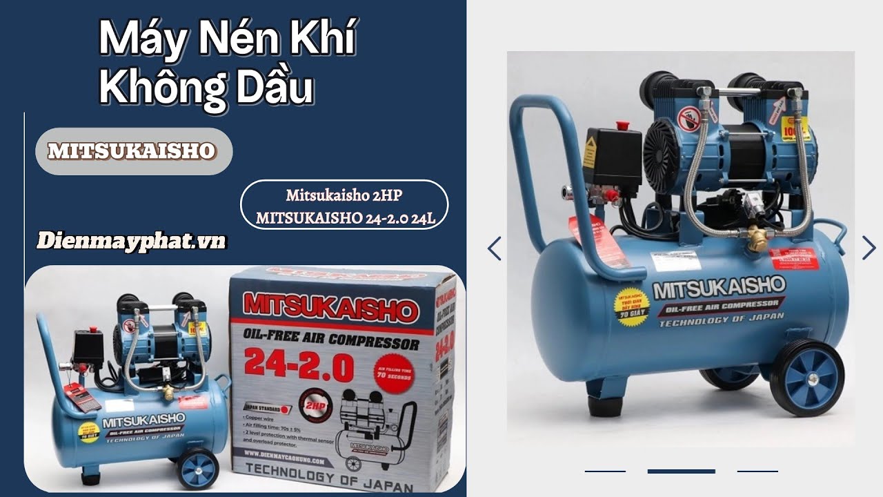 Máy Nén Khí Không Dầu Mitsukaisho 2HP MITSUKAISHO 24-2.0 24L sản xuất công nghệ hiện đại