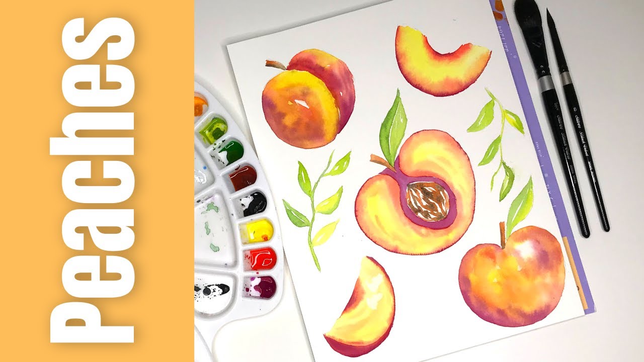 Easy Watercolor Peaches for Beginners - Real Time Painting Tutorial