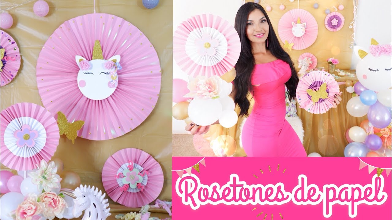 Rosetones o abanicos de papel//decoración de unicornio, económico, fácil y hermoso.